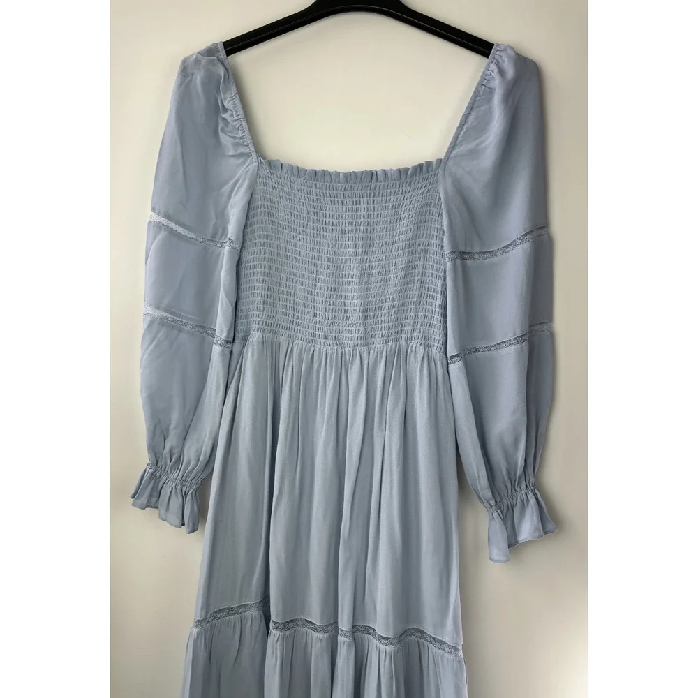 Reformation Jessy Dress Smocked Midi Dress Mineral Blue Boho Women's Size 6 - Picture 13 of 16
